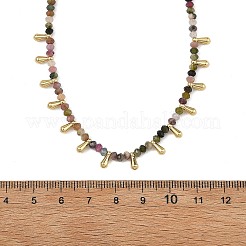 Collares con colgantes redondos facetados de turmalina multicolor natural y 201 dijes de acero inoxidable en forma de lágrima.&nbsp;NJEW-JN06428-01