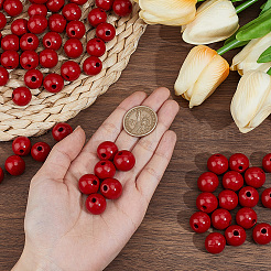 Perles rondes en bois de schima naturel peintes au pistolet&nbsp;WOOD-PA0001-81C-02