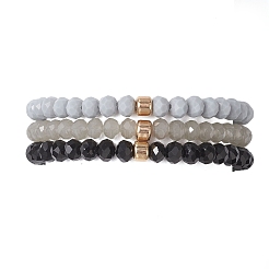3 Stück facettierte Jadeimitat- und undurchsichtige GlasUnterlegscheibe-Perlen-Stretcharmbänder für Damen&nbsp;BJEW-JB12563-04