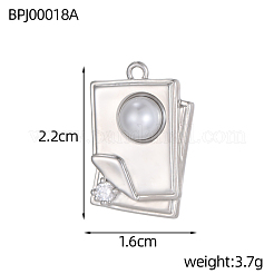 Breloques rectangulaires en acier inoxydable 304 avec pendentifs en oxyde de zirconium transparent&nbsp;STAS-OY004-22P