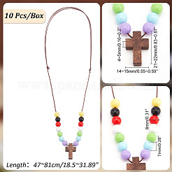 Cruz de madera con collares colgantes con cuentas acrílicas para mujer&nbsp;NJEW-AB00012