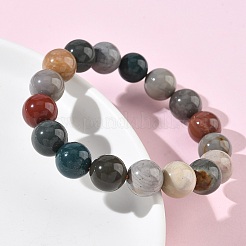 Braccialetti elastici con perline rotonde in agata naturale dell'Alaska per le donne&nbsp;BJEW-Z158-03M-02