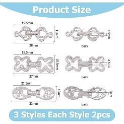 6 Stück 3 Stile Rack-Beschichtung Messing Micro Pave klare Zirkonia Faltverschlüsse&nbsp;KK-HS0001-01P