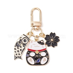Pendentif décoratif en alliage émaillé en forme de fleur de poisson et de chat porte-bonheur&nbsp;HJEW-JM02873-02
