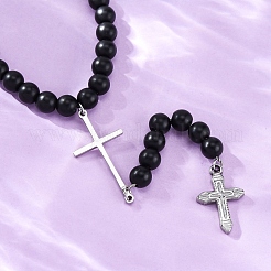 Verstellbare Halsketten mit Doppelkreuz-Anhänger aus Edelstahl&nbsp;NJEW-F336-02P