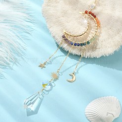 Decorazioni pendenti in ottone e pietre preziose chakra avvolte in filo&nbsp;HJEW-TA00075-01
