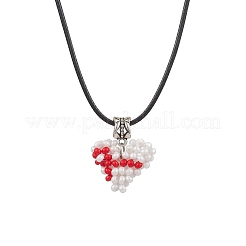 Collane con ciondolo a forma di cuore con nastro rosso e perline di vetro 3d&nbsp;NJEW-MZ00089