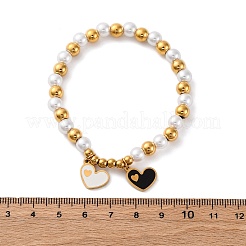 201 Stretch-Armbänder aus Edelstahl mit runden Perlen&nbsp;BJEW-C090-03G-B