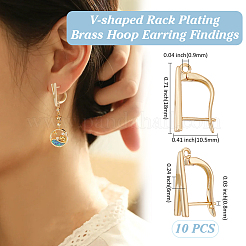 5 paire de boucles d'oreilles créoles en laiton plaqué en forme de V avec fermeture à loquet et boucle horizontale&nbsp;KK-ME0002-47