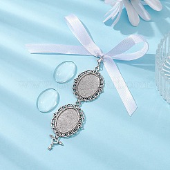 Ornamenti pendenti per bouquet di foto ovali in lega di stile tibetano e vetro&nbsp;HJEW-JM01353-01