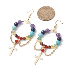 Boucles d'oreilles pendantes en perles mélangées naturelles et synthétiques sur le thème des chakras&nbsp;EJEW-TA00355