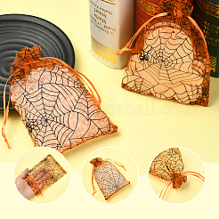 Organza-Kordelzugbeutel mit Halloween-Motiv und Spinnenmotiv&nbsp;ABAG-WH20021-006C
