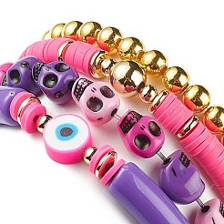 4pcs 4 Stil Acryl Böser Blick & Kunststoff Totenkopf & Synthetische Hämatit Perlen Stretch Armbänder Set&nbsp;BJEW-JB08896