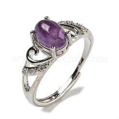 Ovale verstellbare Ringe aus natürlichem Amethyst&nbsp;RJEW-Q818-01P-03B