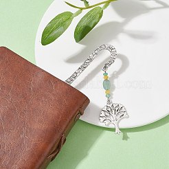 Natürliche malaysische Jade und grüne Aventurin-Perlen-Lesezeichen mit legiertem Lebensbaum&nbsp;AJEW-JK00255-03