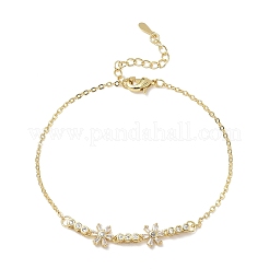Bracelets en laiton pavés de zirconiums cubiques transparents en forme de fleur&nbsp;KK-CBA6980-24G