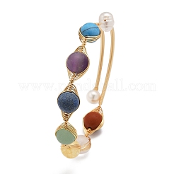 Brazalete redondo trenzado de gemas mixtas con perla natural&nbsp;BJEW-JB08000