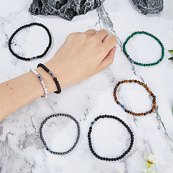 7 Stück 7 Stil natürliche gemischte Edelsteine rund & Kunststoff Böse Augen Perlen Stretch Armbänder Set&nbsp;NJEW-FI0001-15