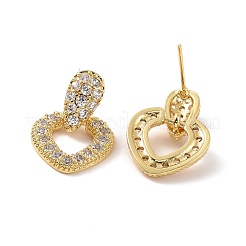Aretes colgantes de corazón con circonitas cúbicas transparentes&nbsp;EJEW-F298-10G