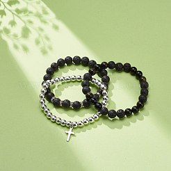 Juego de pulseras elásticas de hematita sintética y obsidiana con brillo dorado&nbsp;BJEW-JB08735