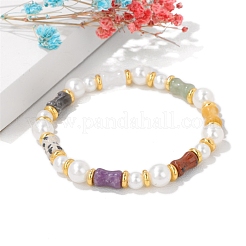 Braccialetti elastici in bambù naturale con perline di pietre preziose miste&nbsp;PW-WGA2F67-01