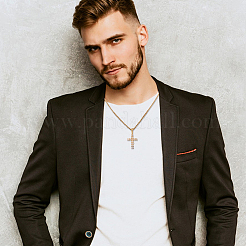 4 collier pendentif croix en acier inoxydable 304 de style 4 avec zircone cubique et chaînes en laiton&nbsp;NJEW-AN0001-81