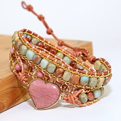 Mehrsträngige Armbänder im böhmischen Stil mit natürlichem Rhodochrosit und Shoushan-Perlen&nbsp;FS-WGBC1C4-01