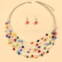 Mehrschichtige Halsketten- und Ohrhänger-Sets aus Legierung und Muscheln im Bohème-Stil mit flachen&nbsp;FS-WGABD8B-01