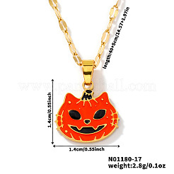 304 Edelstahl Emaille Halloween Katze Kürbis Anhänger gesprenkelte Kette Halsketten&nbsp;TA2599