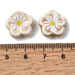 Perles de porcelaine émaillées imprimées de marguerites&nbsp;PR-CBA03B0-04A