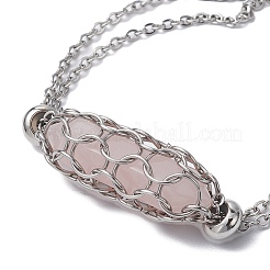 Bracelets à maillons en quartz rose naturel&nbsp;BJEW-JB09813-01