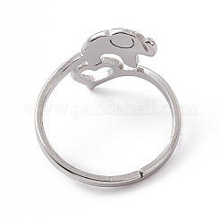 Anello regolabile da donna in acciaio inossidabile 201 anti-ossidazione con elefante e cuore&nbsp;RJEW-K238-07P