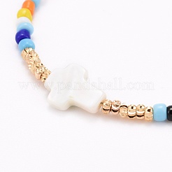 Cruz con pulseras de cuentas de mal de ojo&nbsp;BJEW-JB06289-02