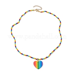 Collane con ciondolo a strisce di plastica con cuore arcobaleno&nbsp;NJEW-JN04898