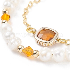 Bracelet multi-rangs en perles de verre et perles naturelles avec chaînes forçat en laiton pour femme&nbsp;BJEW-TA00077-03