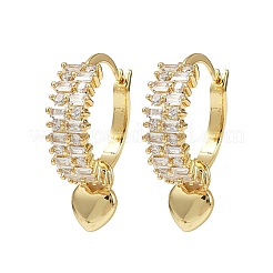 Orecchini a cerchio in ottone con micro pavé di zirconi chiari a cuore&nbsp;EJEW-S275-04G