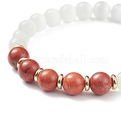 Set di braccialetti elastici con perline rotonde a occhio di gatto e pietre preziose miste naturali e sintetiche da 7 pezzo&nbsp;BJEW-JB08925