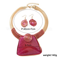 Collane pendenti trapezoidali in acrilico avvolte in filo di alluminio e set di orecchini pendenti rotondi piatti&nbsp;WGDE258-03