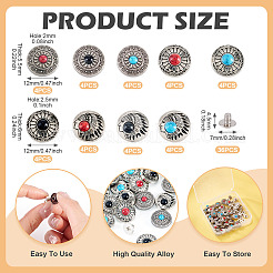 36 Stück 9 Stile Legierung dekorative Nieten&nbsp;BUTT-SW0001-02