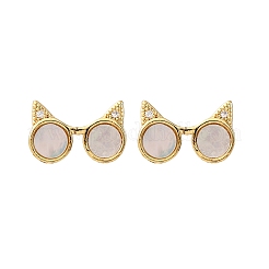 Occhiali con orecchie di gatto in ottone micro pavé orecchini a bottone con zirconi cubici trasparenti&nbsp;KK-D363-17G