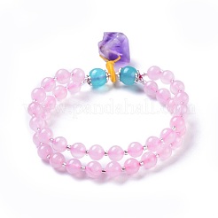 Bracelets à brins multiples à brins extensibles avec quartz rose naturel&nbsp;BJEW-I260-16