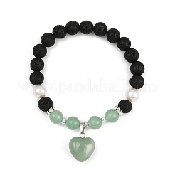 Braccialetti con ciondoli a forma di cuore in avventurina verde naturale&nbsp;BJEW-JB12402-03