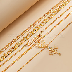 Herz-Kreuzwort-Legierung Kristall Strass Anhänger mehrschichtige Halsketten für Frauen&nbsp;FS-WGC39BB-01