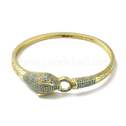 Messing-Armreif mit Scharnier und Pavé-Fassung in Kadettenblau und Orchidee mit Zirkonia im Leoparden-Design für Damen&nbsp;BJEW-K246-21B-G