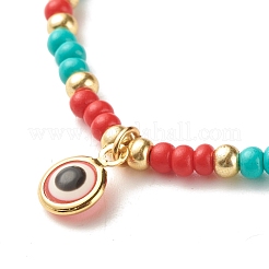 Braccialetto fortunato di protezione del piccolo fascino del lampwork del malocchio rotondo piatto&nbsp;BJEW-JB07231
