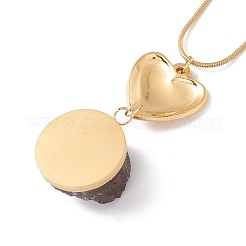Collar con colgante de corazón de cuarzo natural y redondo plano con cadena de serpiente de acero inoxidable 304&nbsp;NJEW-K244-09G