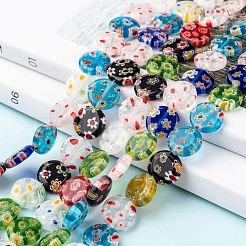 Flache runde handgemachte Millefiori Glasperlen Stränge&nbsp;LK-R004-62