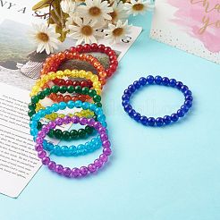 Set di bracciali elasticizzati con perline rotonde in vetro craquelé verniciato a spruzzo&nbsp;BJEW-JB06481