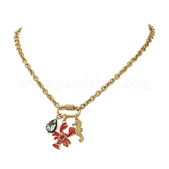Colliers pour femmes avec pendentifs homard rouge en laiton émaillé&nbsp;NJEW-JN06483-02