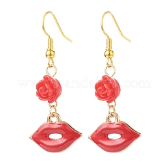 3 paio di 3 ciondoli smaltati in lega rossa stile e orecchini pendenti con perline rosa&nbsp;EJEW-JE05031-01